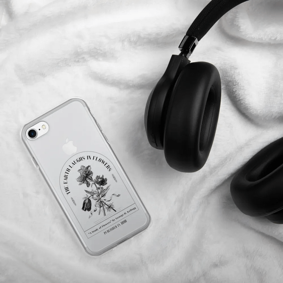 Clear iPhone Case – 'The Earth Laughs in Flowers' Book Quote Design for Reading Lovers product image (4)