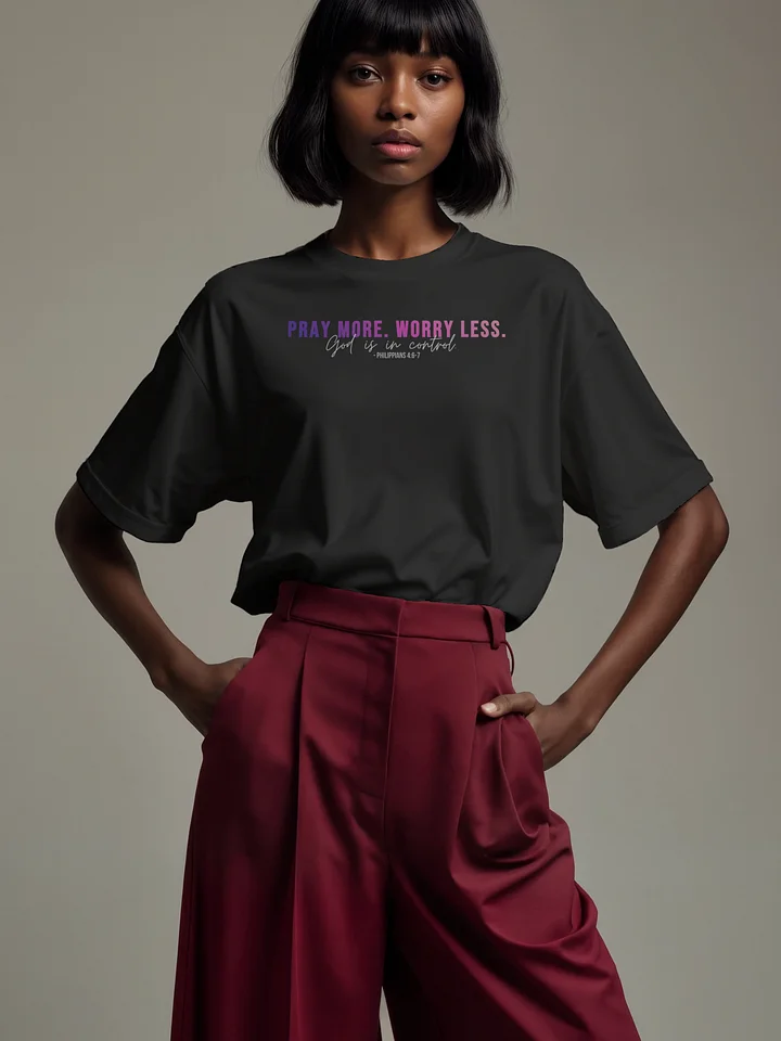 Pray More Worry Less 1.0 Unisex Tee- Dark Colors - Pink Gradient Text product image (1)