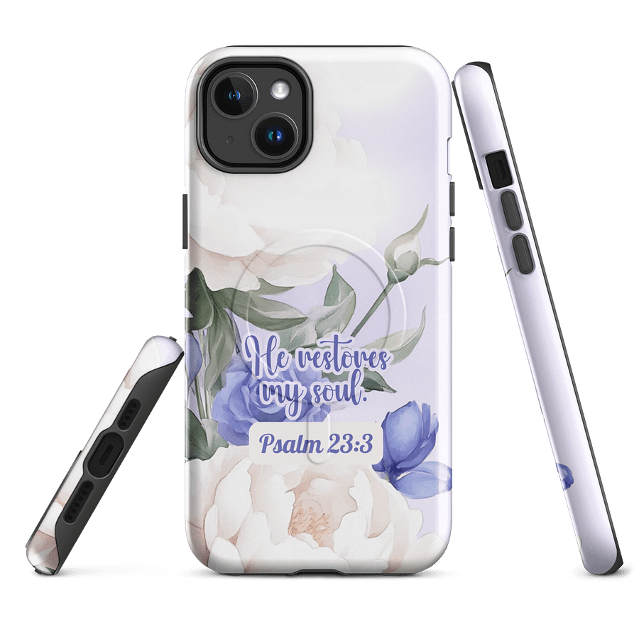 He Restores My Soul Tough iPhone Magnetic Cases, Christian Gift, MagSafe® iPhone® Tough Case, iPhone 14, iPhone 15, iPhone 16, Pro, Pro Max, Plus. product image (1)