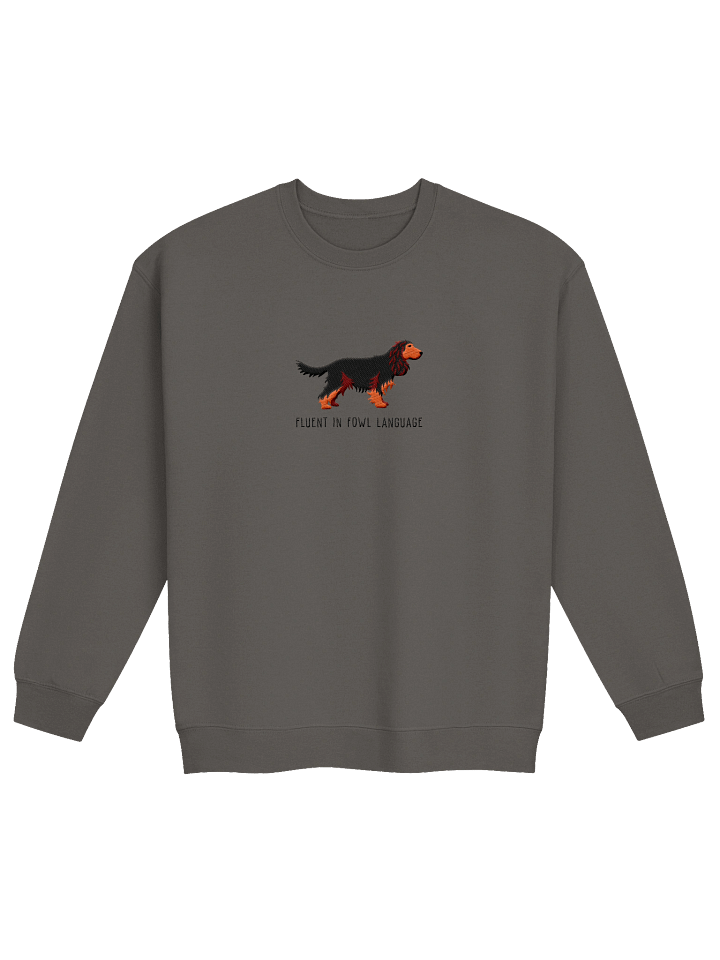 Fluent in Fowl Language Sweatshirt (Embroidered) of an English Cocker Spaniel(Black & Tan, Full Tail) product image (2)