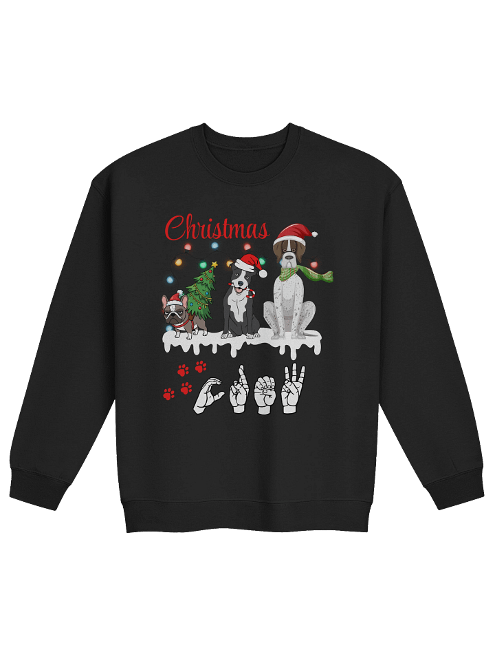 "Christmas Dog Crew Tee – ASL Sign & Santa Trio" by Able Lingo product image (1)