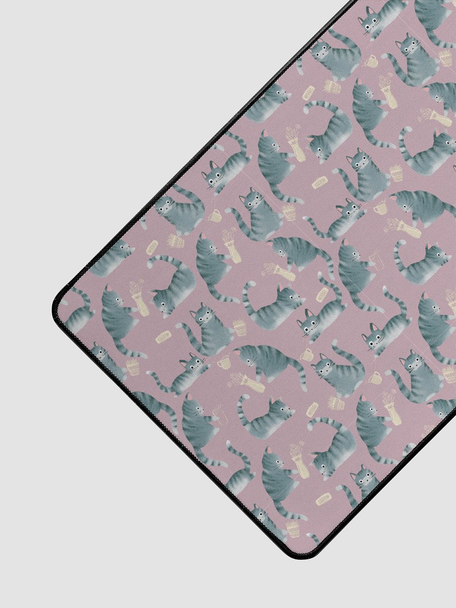 Bad Grey Tabby Cats Knocking Stuff Over Patterned Desk Mat, Pink product image (3)