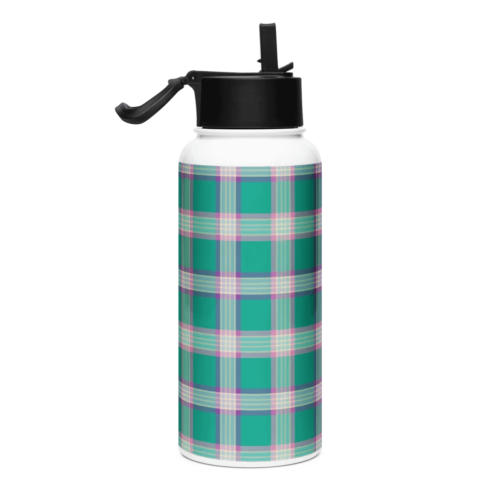 Emerald Green and Purple Plaid Water Bottle product image (1)