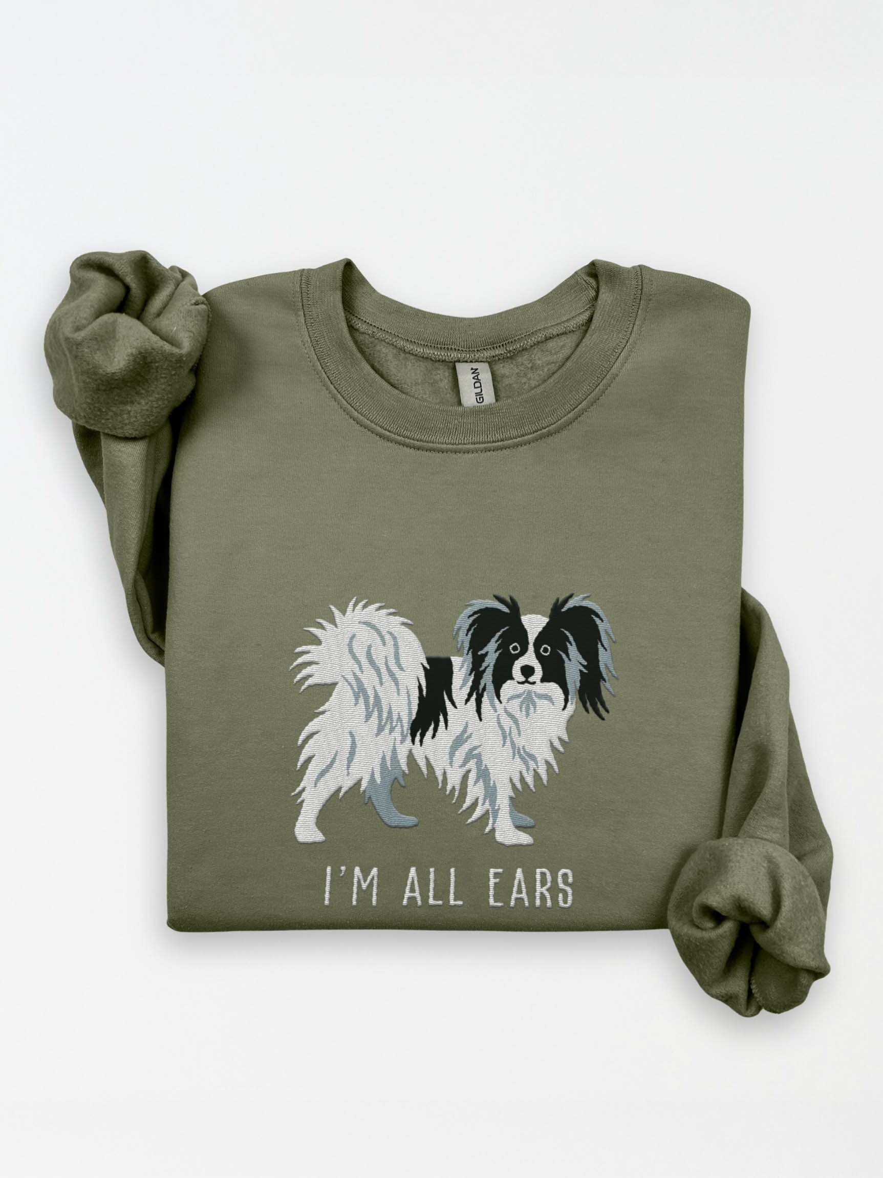 I'm All Ears Sweatshirt (Embroidered) of a Papillon(Black & White) product image (1)