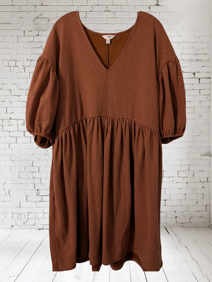1X V-Neck Balloon Sleeve Dress product image (1)