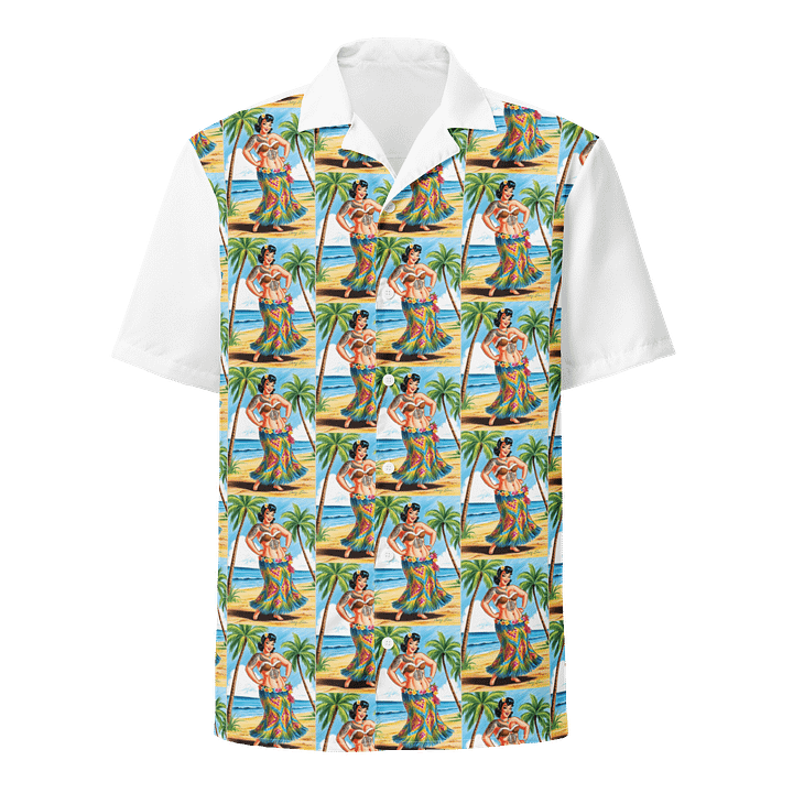 Brunette hula pinup girl Hawaiian Shirt product image (1)
