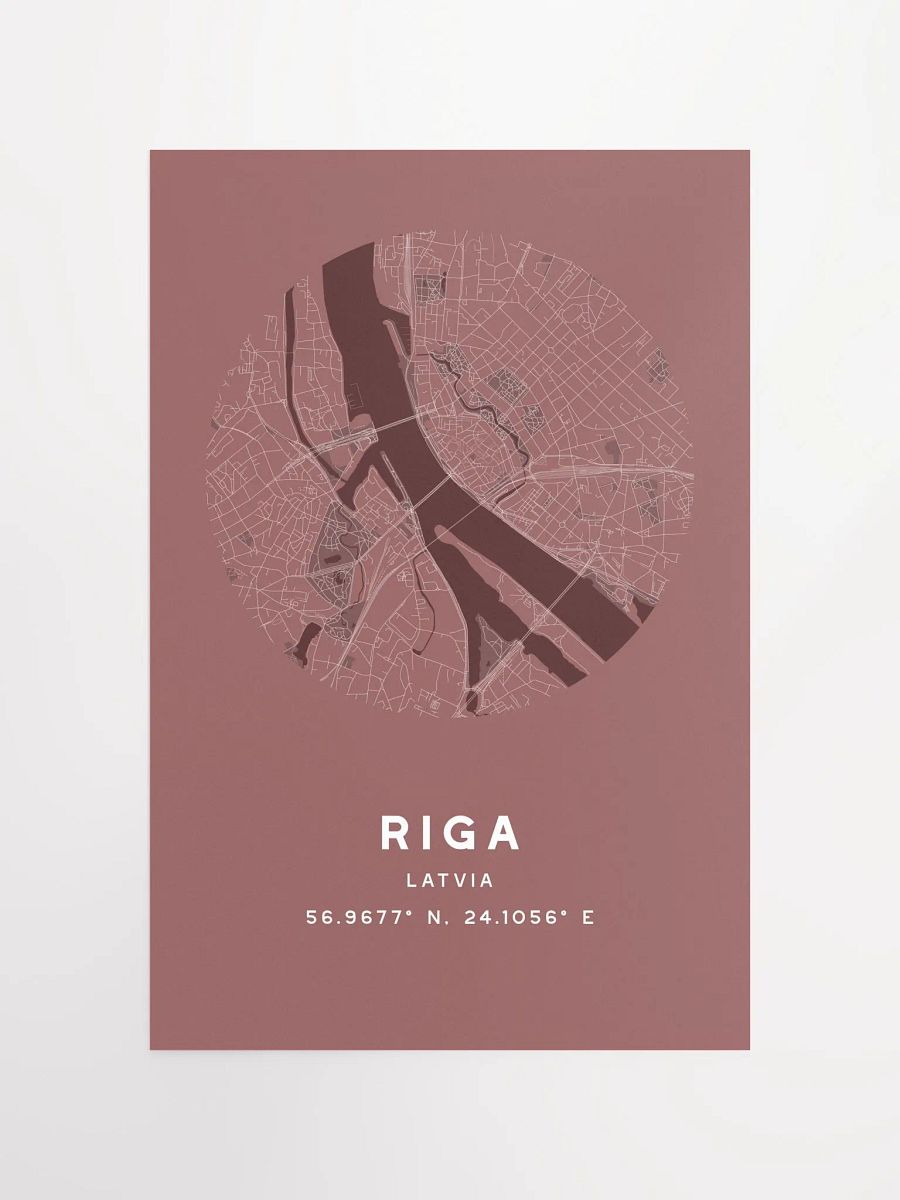 Riga Street Map Poster – Red Minimalist Circular City Art product image (3)