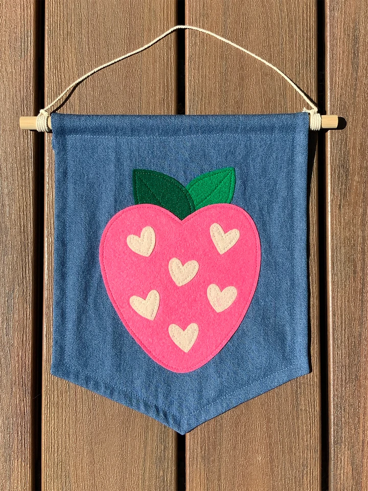 Strawberry Mini on Denim, Felt Handmade Banner product image (1)
