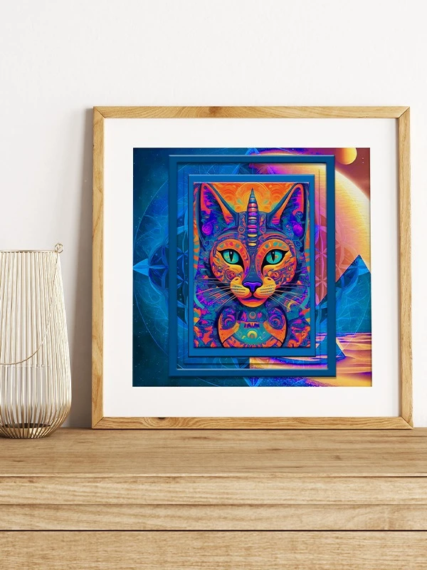 Space Cat Blue Orange Square Poster product image (10)
