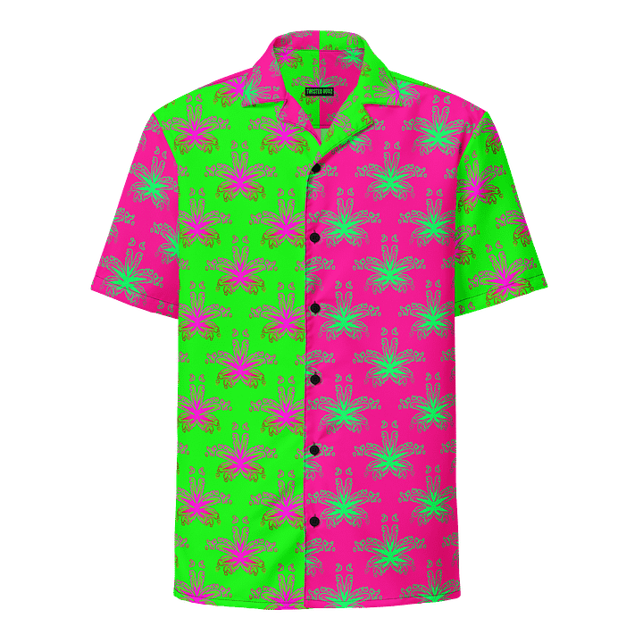 Stoner Circus Cannabis Leaf Unisex Button Shirt, Summertime Twisted Budz Neon Green Hot Pink Pothead Clothing, Ganja Weed Weirdo 420 Fashion product image (1)