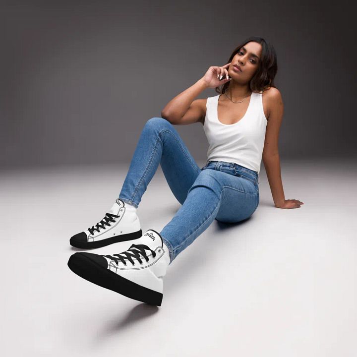 White Zenith Stars Women's High Top Canvas Shoes product image (1)