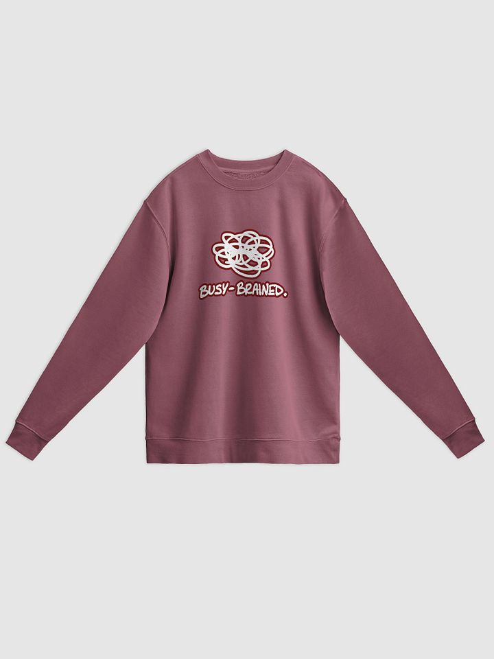BUSY-BRAINED (lined design, #6D1616) printed pigment crewneck product image (13)