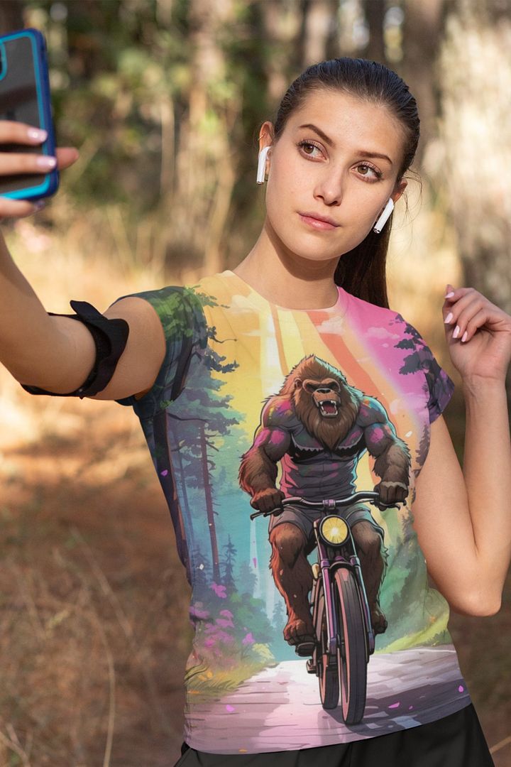 Bigfoot Riding a Motorcycle All Over Print T-shirt product image (1)