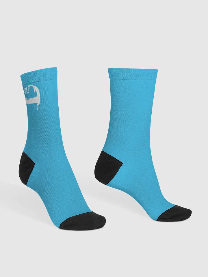 Salty Soles Crew Socks | BOURNE to Cape Cod™ Edition | White Logo on Deep Sky Blue product image (2)