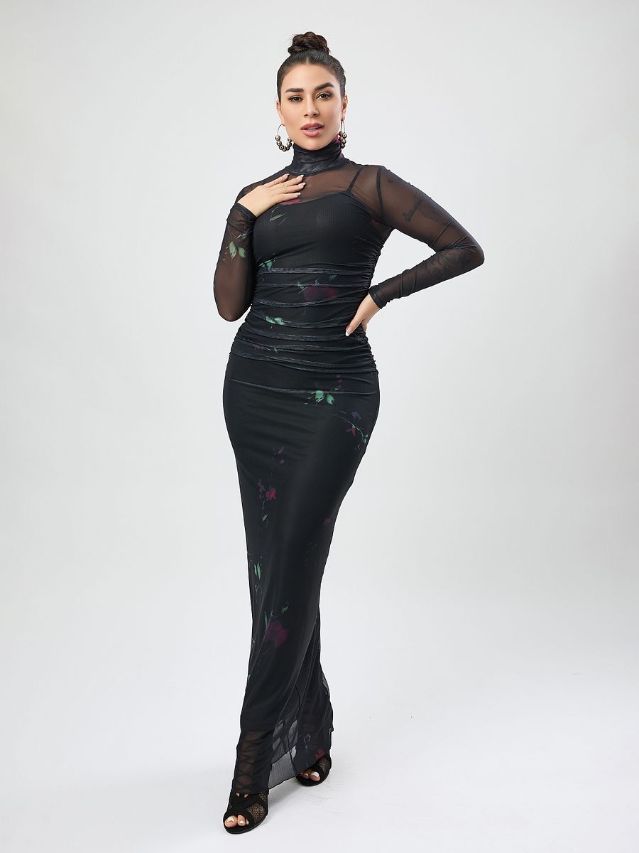Wholesale dresses mesh see-through with sling maxi dress two-piece set product image (4)