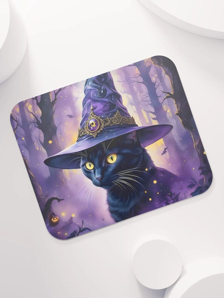 Black Cat In Wizard Hat Mouse Pad product image (1)