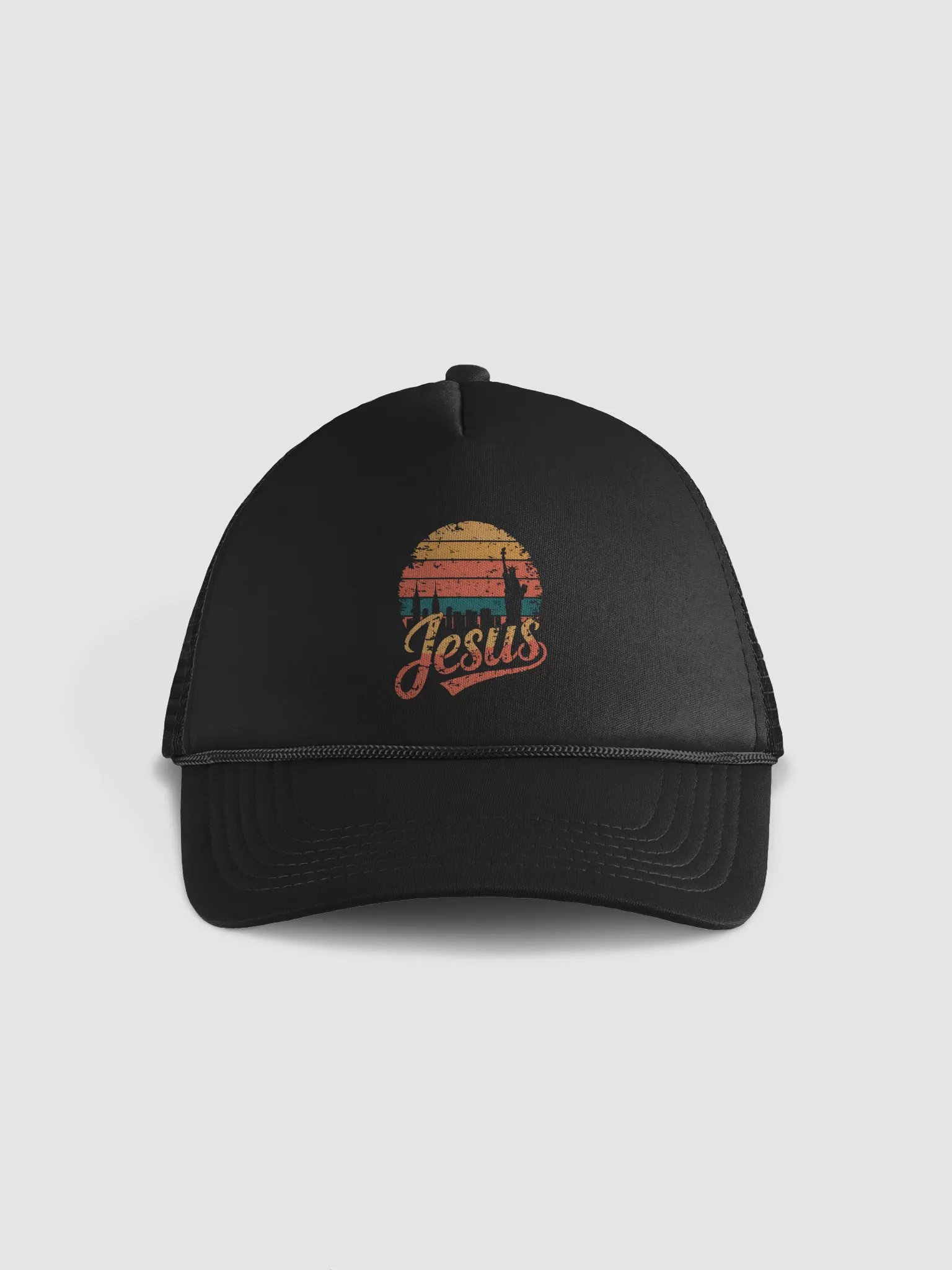 Sunset Cityscape Jesus Trucker Hat product image (1)
