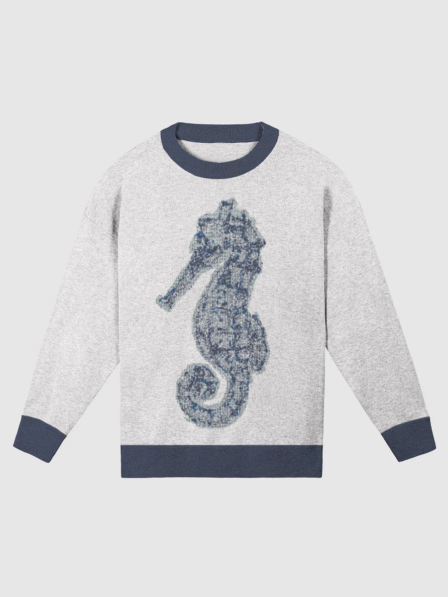 Seahorse Dreams Knit Sweater | BOURNE to Cape Cod™ Coastal Cozy | Unisex Relaxed Fit Crewneck | Colors: Bleach & Navy product image (1)