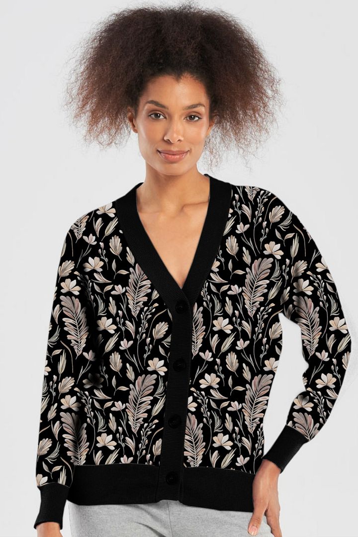 Grey Brown Leaf Cardigan Sweater product image (10)