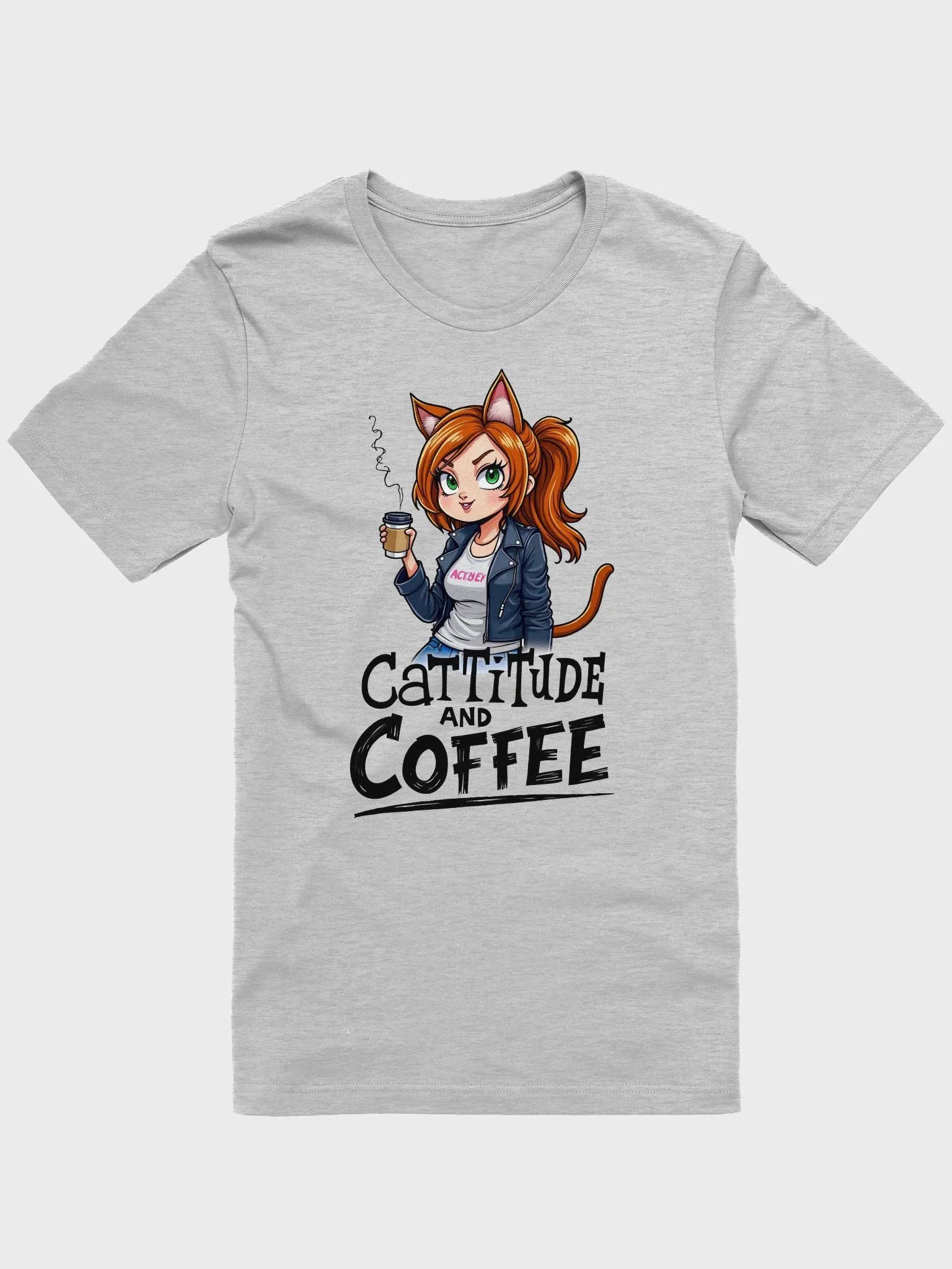 Cat-Titude and Coffee Cartoon T-Shirt product image (7)