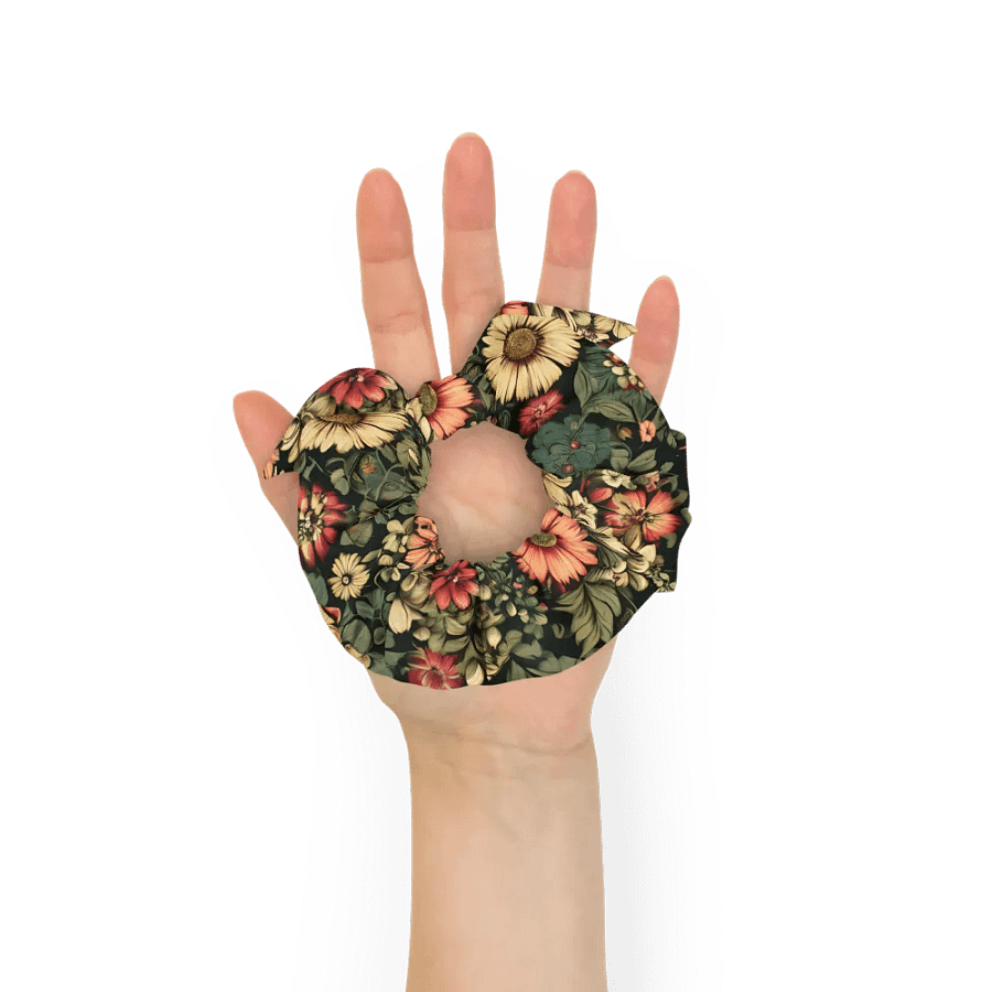 Hair Scrunchie - Wilted Boho Floral Design on a Green Background product image (7)