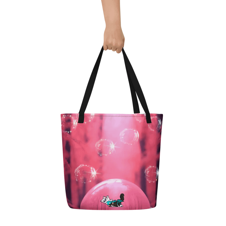 Bubble Pink All-Over Print Large Tote Bag w/ Pocket : Luigi & Ariel Logo product image (7)