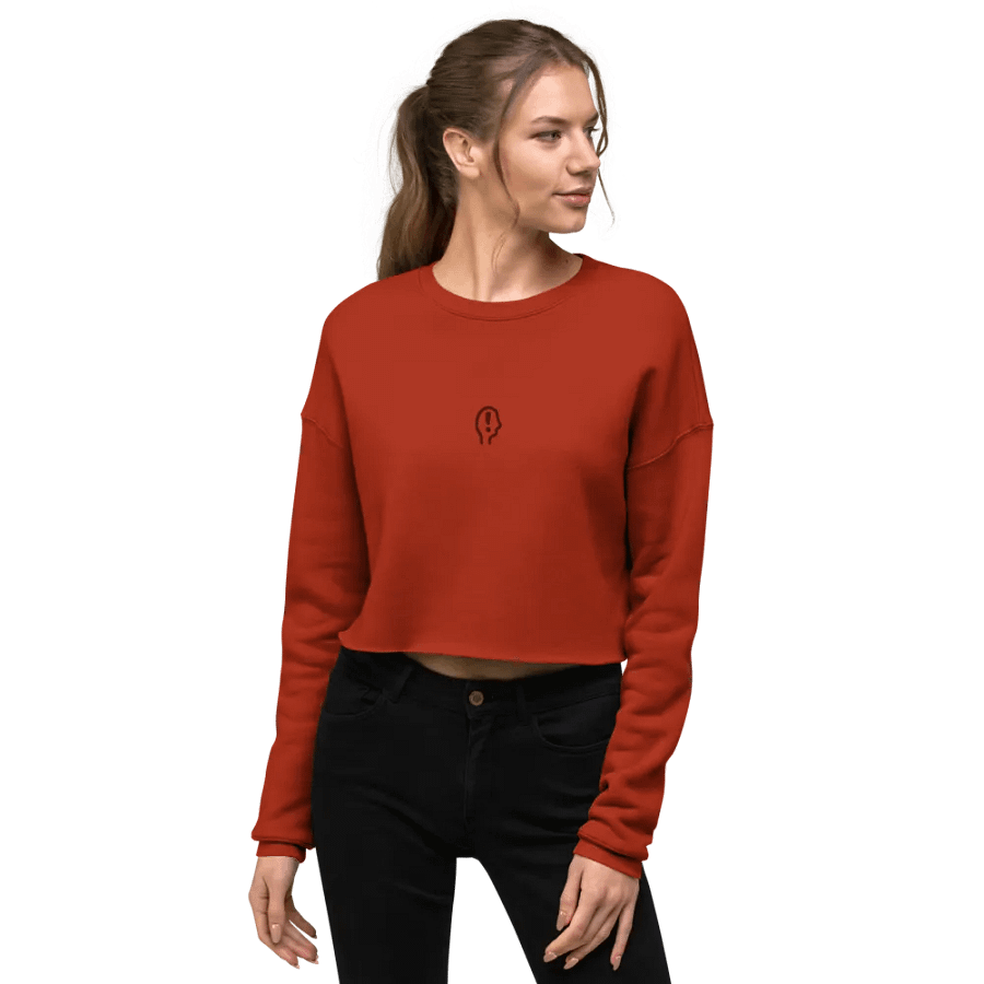 EXCLAIMING MENTALLY (maroon thread) embroidered fleece crop crew product image (9)