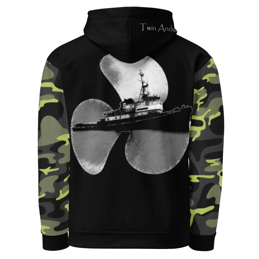 Camouflage & Black Three blade prop & Jack tug Hoodie product image (3)