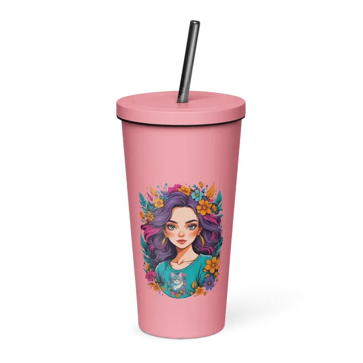 Bloomcore Flower Girl 20 oz Tumbler Cup - Pink - Insulated Tumbler with a Straw - v2 product image (1)