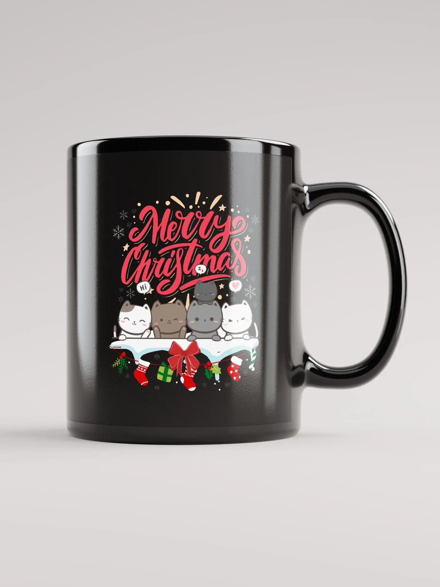 Merry Christmas Cats Black Glossy Mug product image (1)