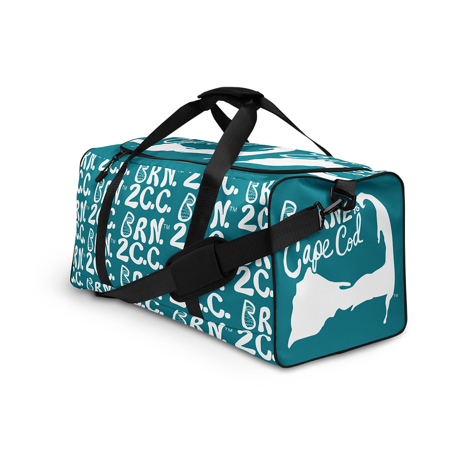 BOURNE to Cape Cod™ | Duffle Bag | BRN.2C.C.™ | Coastal Gym & Travel Gear | 22" All-Over Print Weekender | White Logos on Calm Medium Blue product image (3)