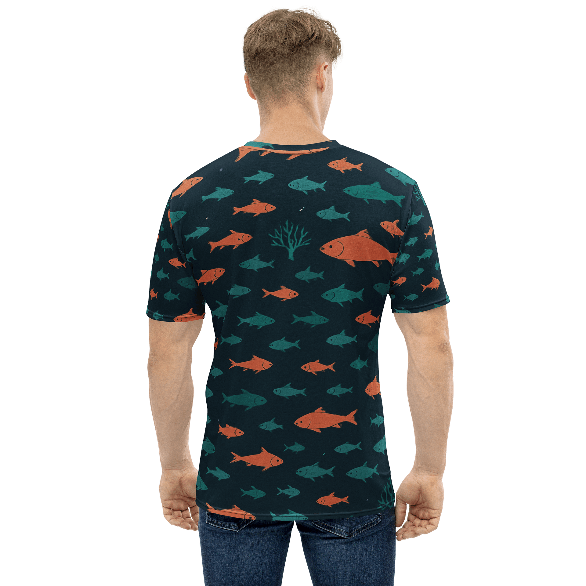 Seamless Underwater Fish Pattern – Coral & Teal on Navy product image (1)