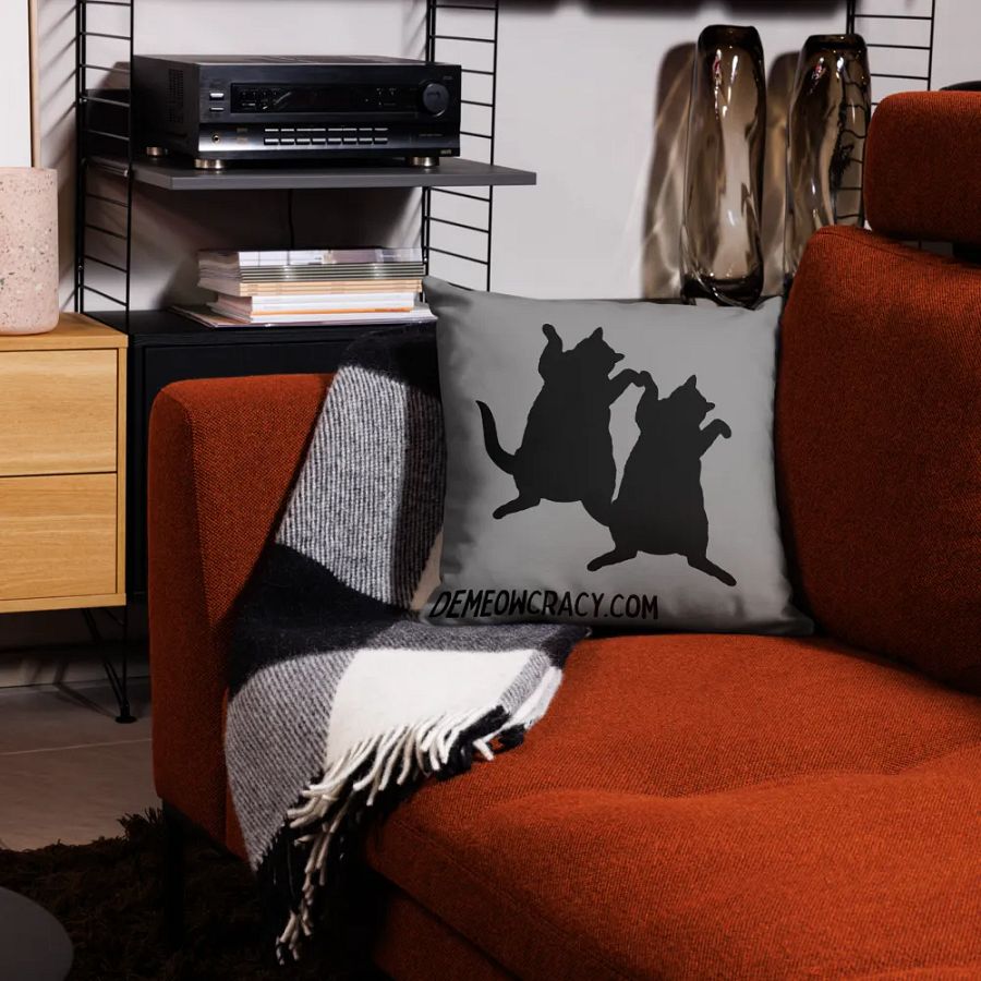 Dancing DeMeowcracy Kitties Reversible Pillow Cover - Cement Grey product image (3)