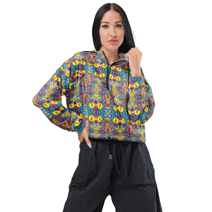 Abstract Colourful Doodles Ladies Cropped Hoodie Windbreaker product image (2)