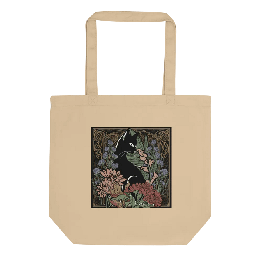 Custom Drawn Art Nouveau Black Cat With Flowers Eco-Friendly Canvas Tote Bag product image (4)