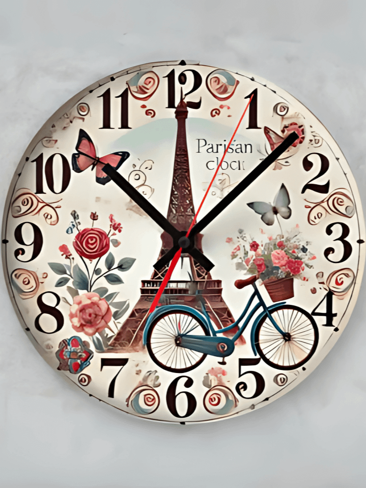Paris Eiffel Tower Wall Clock PNG – Romantic Floral & Butterfly Design – Charming Love Theme for Sublimation – Instant Download (300 DPI) product image (1)