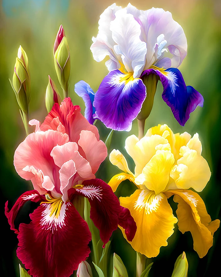 Vibrant Bearded Iris Trio - Lush Floral Garden Art Print Matte Poster product image (1)