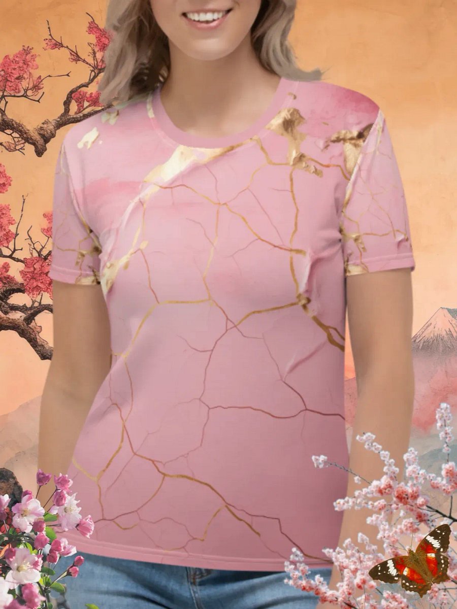Pink & Gold Kintsugi Print T-Shirt product image (1)