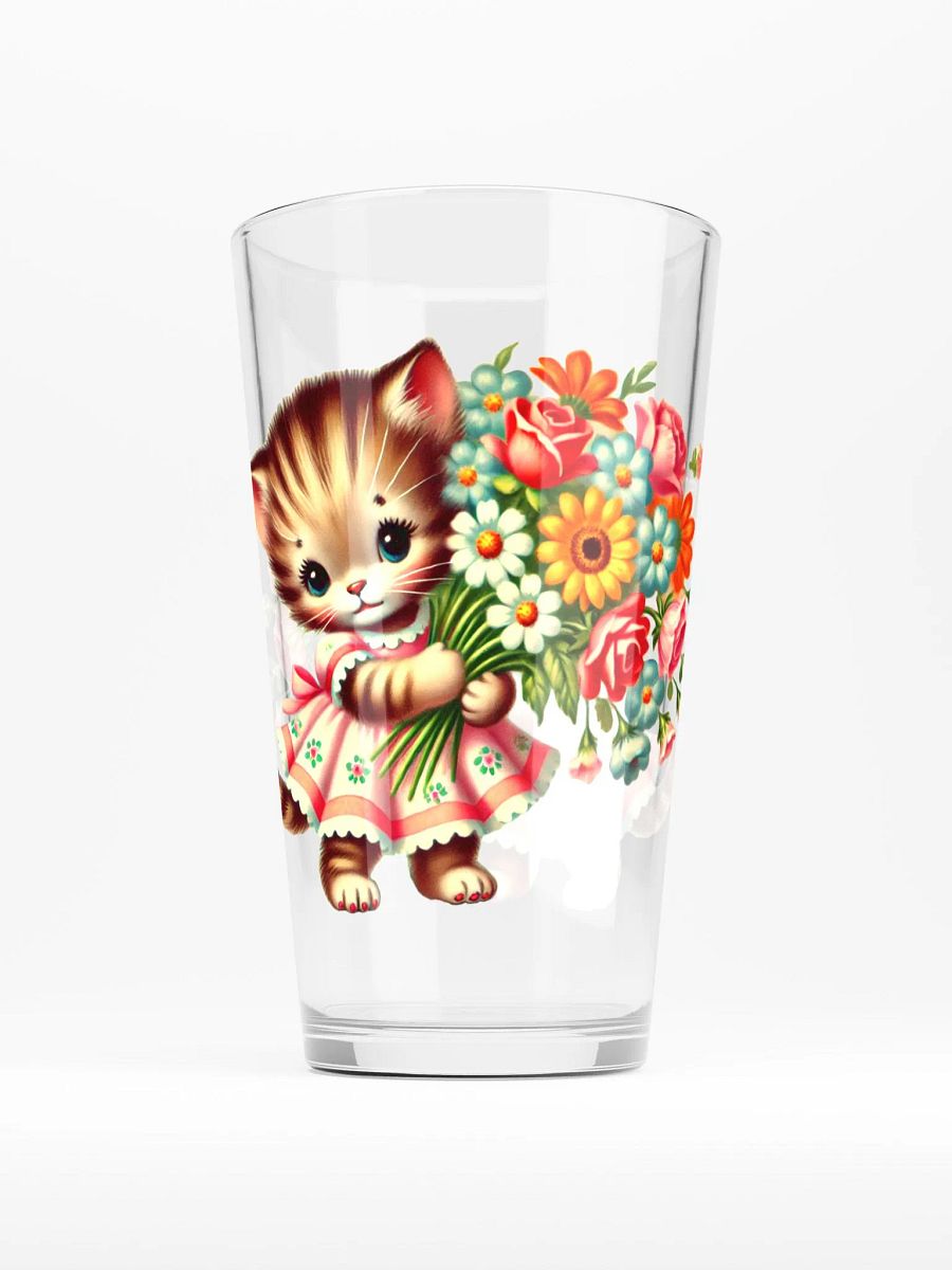 Adorable Kitten with Flower Bouquet 16 oz Glass product image (5)