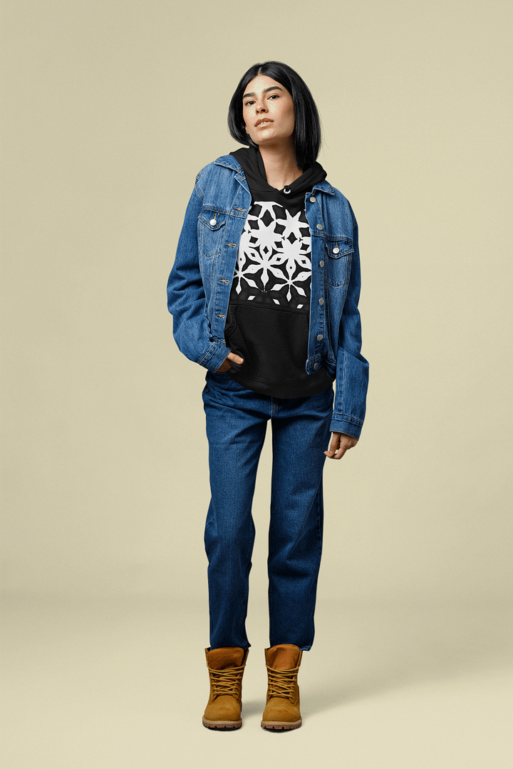 Abstract Black and White Shapes Pattern Women's Pull On Hoodie Sweatshirt product image (1)