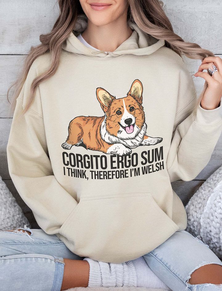 Corgito Ergo Sum Hooded Sweatshirt of a Pembroke Welsh Corgi | Funny Hoodie for Herding Dog Paw-rents product image (15)