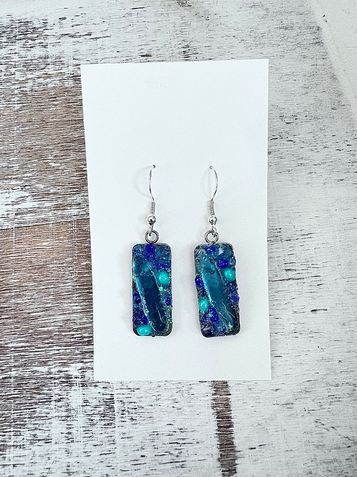 Electric Tide Sea Glass Earrings | Handmade Rectangle Dangle Pair | Monique Faella Designs™ | MFD-00083 product image (1)