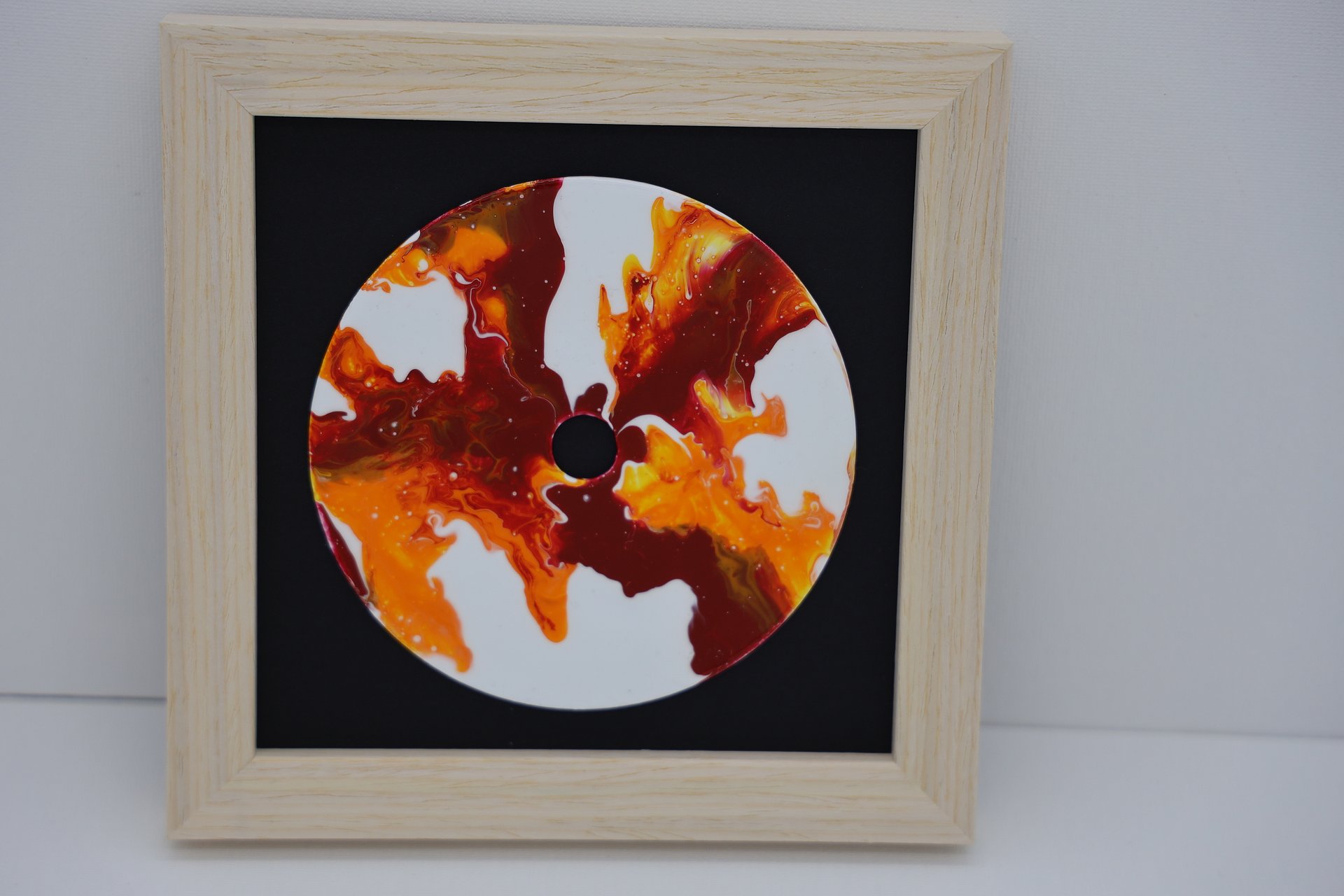 Framed Acrylic Pour Painting on CD - Maroon and Orange product image (1)