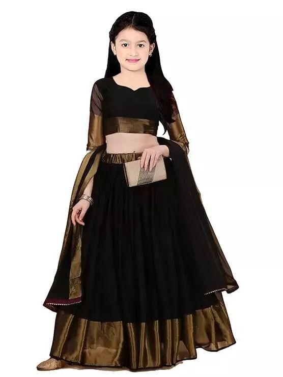 Girls & Girls Chiffon Solid Semi Stitched Kids Lehenga And Choli product image (2)