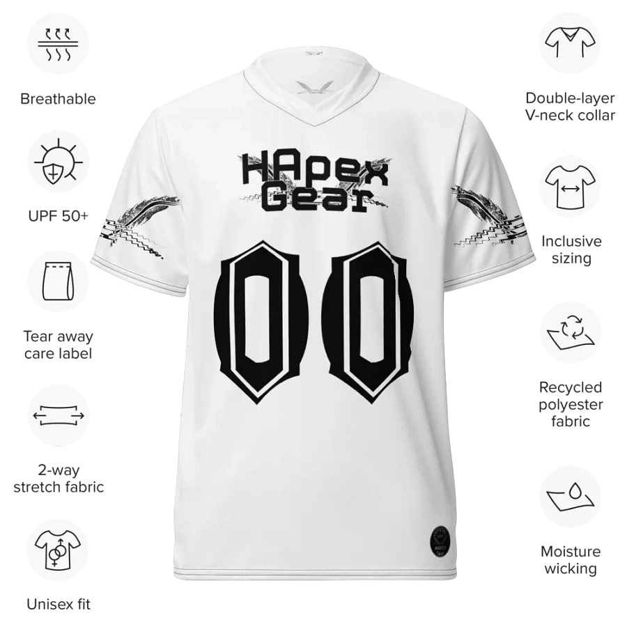 Recycled Unisex Sports Jersey - White - Mr I'm Not Important - Black HApex Gear Black Logo product image (9)