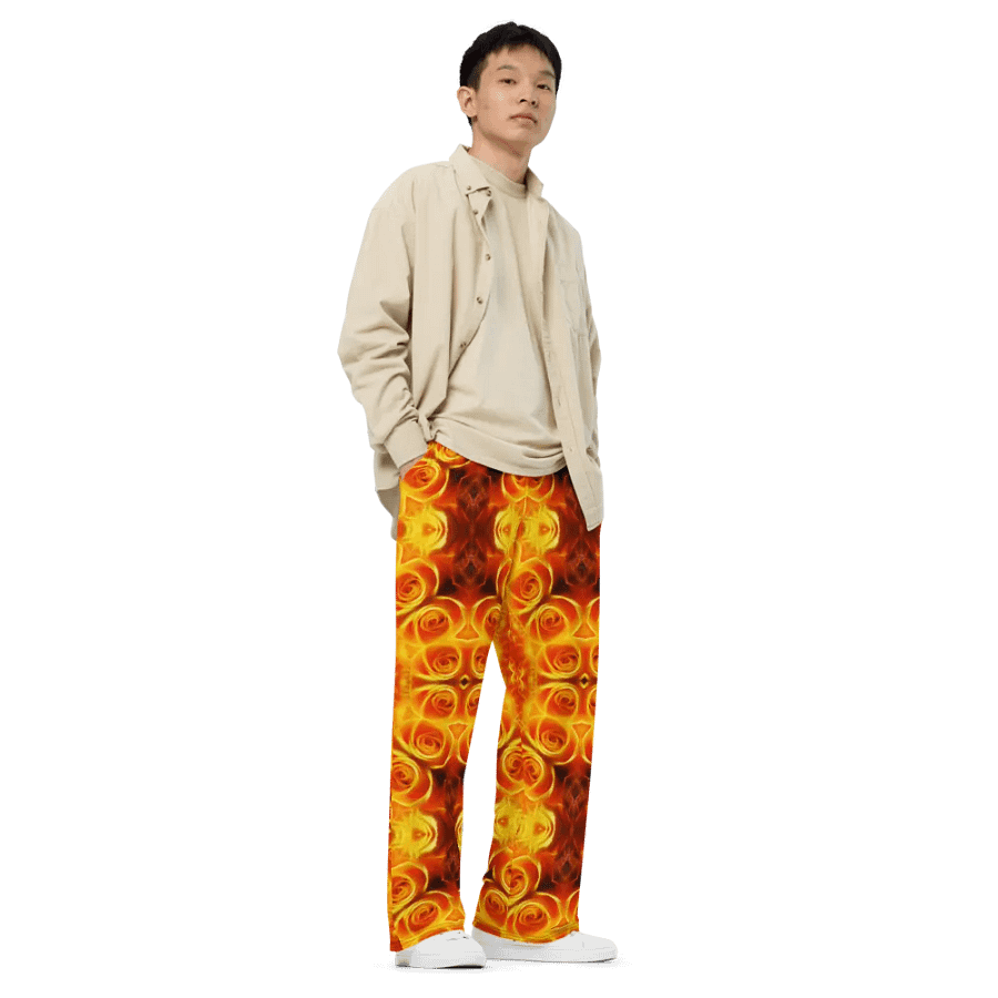 Orange Flower Petal Kaleidoscope Wideleg Pants product image (8)