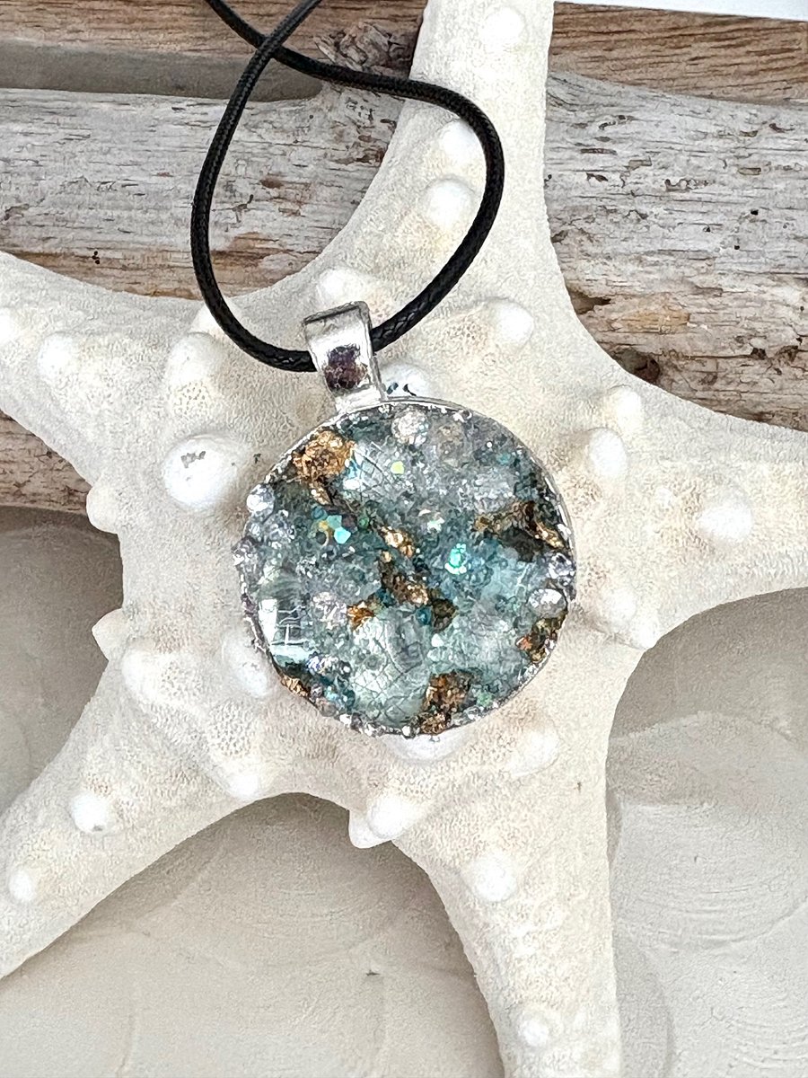 Mixed Metal Horizon Sea Glass Pendant Necklace | Handmade Bead & Sea Glass Art | Coastal Charm Jewelry by Monique Faella Designs™ | MFD-00225 product image (1)