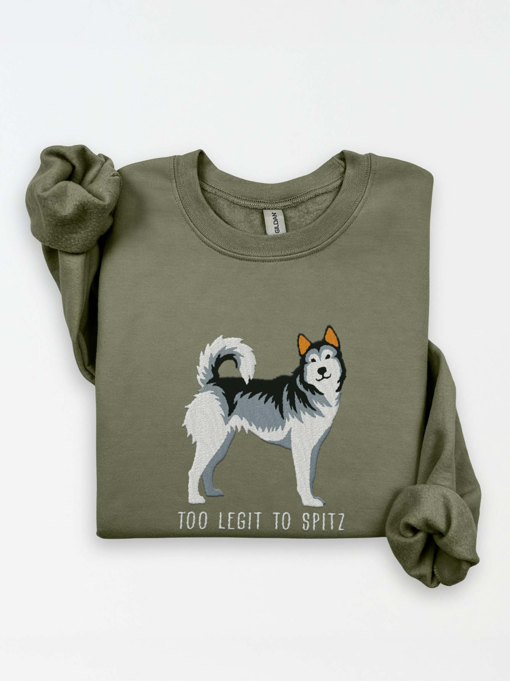 Too Legit to Spitz Sweatshirt (Embroidered) of a Siberian Husky(Gray & White) product image (1)