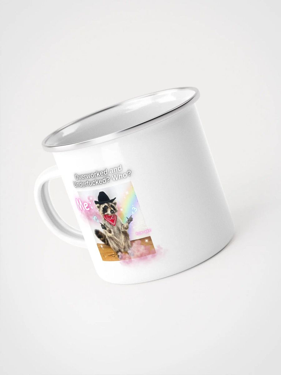 Overworked and Underfucked, Raccoon Cowboy, Enamel mug product image (4)
