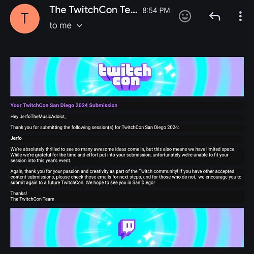 This is disappointing, but not entirely surprising. I definitely don't fit the mold of the typical TwitchCon performer. Still...